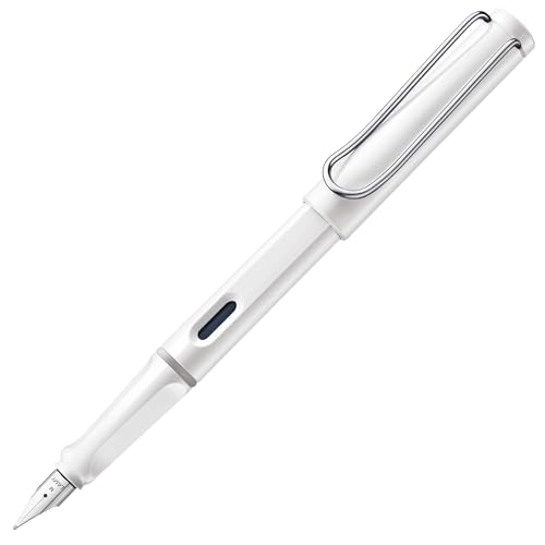Lamy safari white Füller - Füllhalter mit ergonomischem Griff & polierter Stahlfeder in Strichbreite F – robuster ASA-Kunststoff - inkl. Tintenpatrone T 10 blau - Rechtshänder von Lamy
