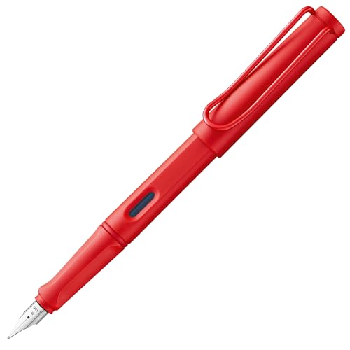 Lamy safari moderner Füllhalter 020 aus robustem Kunststoff in strawberry mit ergonomischem Griff und Stahlfeder Stichbreite M, inkl. Tintenpatrone T 10 blau von Lamy