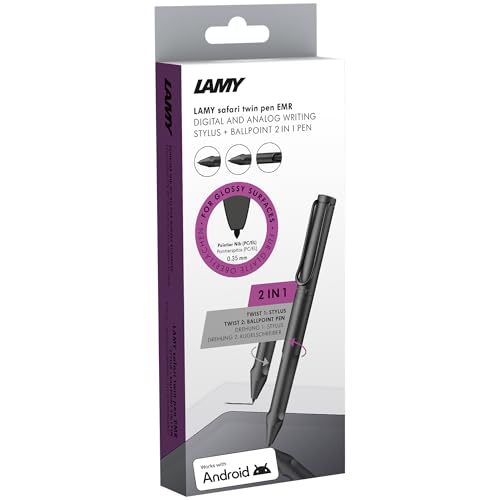 LAMY Safari Twin Pen EMR All Black (PC/EL Spitze) – 2-in-1 Stylus Pen für viele Android-Geräte & Kugelschreiber in Einem – mit ergonomischem Griff – Schreiben & Zeichnen auf digitalen Medien & Papier von Lamy