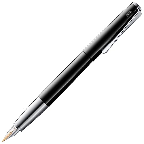 LAMY studio Füllhalter 068 - Füller aus Edelstahl in schwarzem Lack-Finish mit einem polierten Edelstahlgriffstück / 14 kt. Goldfeder, partiell platiniert – Federstärke B von Lamy