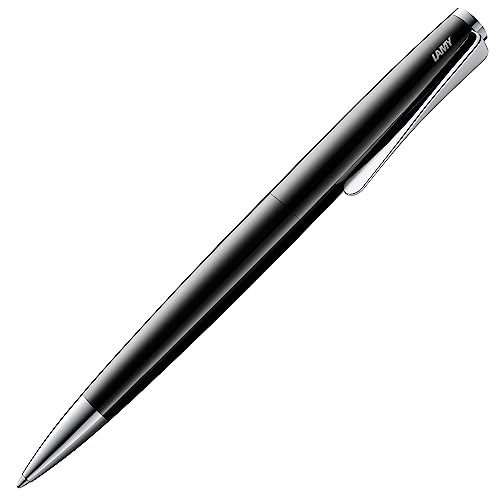 LAMY studio Premium Kugelschreiber 268 aus Edelstahl in schwarz glänzendem Lack-Finish, propellerförmige Clip-Drehmechanik, Inkl. LAMY Großraummine M 16 schwarz M von Lamy