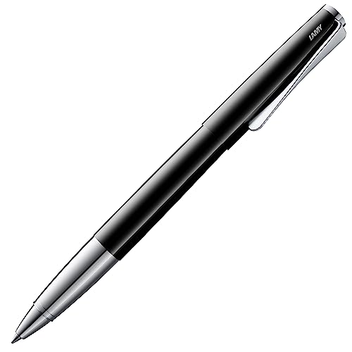 LAMY studio Tintenroller 368 - Rollpen aus Edelstahl in schwarzem Klavierlack mit hochglänzendem Griffstück und propellerförmigem Clip – Tintenroller-Mine M 63 schwarz – Strichbreite M, 1232274 von Lamy