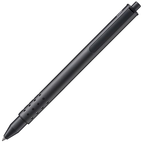 Lamy swift black Tintenroller – schlichter Tintenroller mit flüssigem Schreibgefühl – robustes Gehäuse aus Edelstahl & in Strichbreite B – mit Tintenrollermine M 66 in blau von Lamy