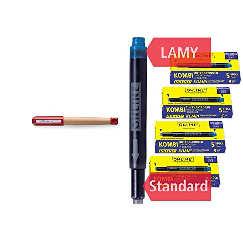 Lamy abc Füllhalter 010 – Füller aus Ahornholz und Kunststoff in der Farbe Rot & ONLINE,17026,20x AA8kompatible LamyPatronen blau, Universal-Tintenpatronen,für alle gängigen Füller von Lamy