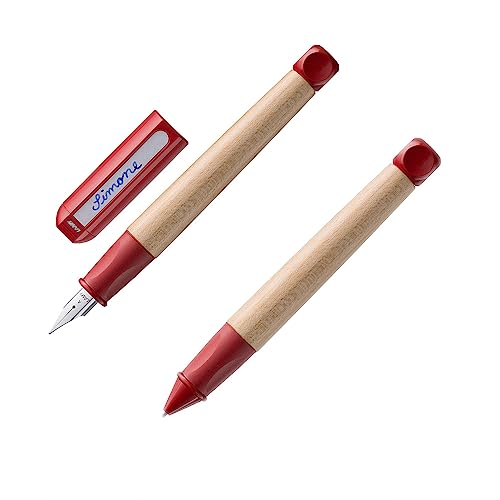 Lamy abc Set kindgerechter Schreiblernfüller 010, Bleistift 110 aus Ahornholz rutschfestem Griffstück in rot, Stahlfeder für Anfänger inkl. Tintenpatrone T 10 blau und Bleistiftmine M 44 1,4mm B von Lamy