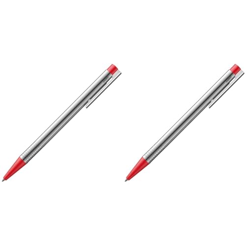 Lamy logo Kugelschreiber 205 aus rostfreiem Edelstahl in der Farbe matt rot mit integrierter Clip-Drücker-Einheit, inkl. Großraummine M 16 Strichbreite M in rot (Packung mit 2) von Lamy