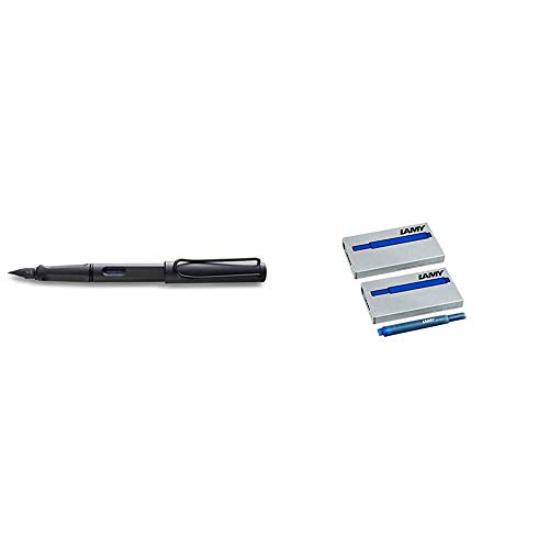 Lamy safari Füllhalter 017 – Moderner Füller in der Farbe Umbra mit ergonomischem Griff & T10 Tintenpatrone 2er Set - Großraumpatronen in der Farbe blau Patronenfüllhaltermodelle von Lamy