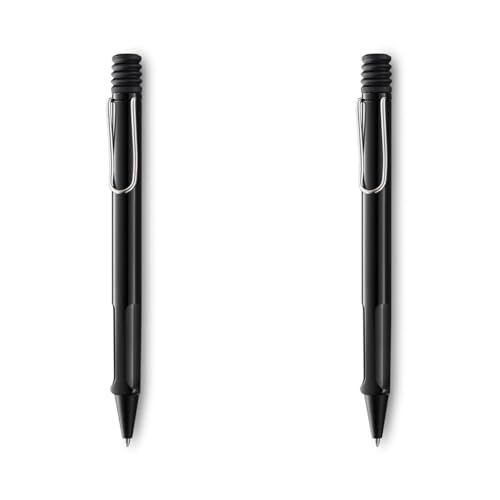 Lamy safari moderner Kugelschreiber 219 aus robustem Kunststoff in schwarz mit ergonomischem Griff und selbstfederndem Metallclip, inkl. Großraummine M 16 M schwarz (Packung mit 2) von Lamy