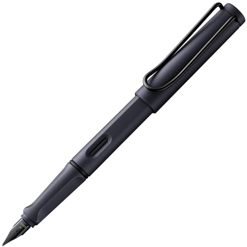 Lamy safari steel black Füller - Füllhalter mit ergonomischem Griff & polierter Stahlfeder in Strichbreite F - robuster ASA-Kunststoff - inkl. Tintenpatrone T 10 blau - Rechtshänder von Lamy