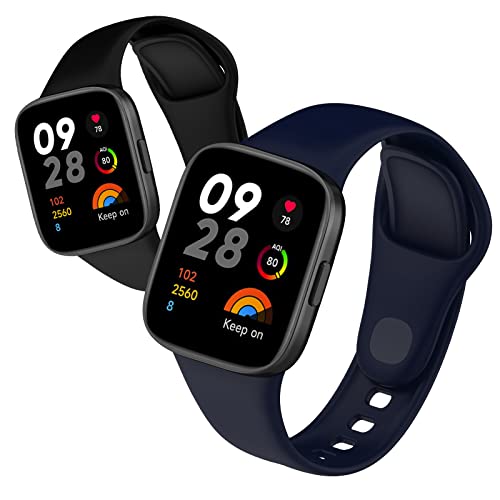 LanQii 2 Stück Armband Kompatibel mit Xiaomi Redmi Watch 3, Soft Silikon Sport Ersatzarmband Wasserdicht Atmungsaktiv Uhrenarmband Damen Herren für Xiaomi Redmi Watch 3 -(Schwarz+Blau) von LanQii