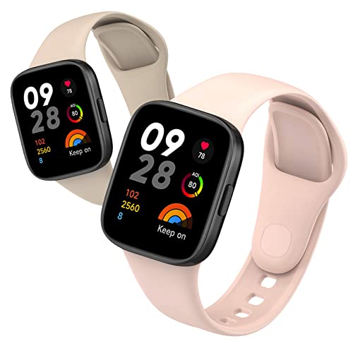 LanQii 2 Stück Armband Kompatibel mit Xiaomi Redmi Watch 3, Soft Silikon Sport Ersatzarmband Wasserdicht Atmungsaktiv Uhrenarmband Damen Herren für Xiaomi Redmi Watch 3 -(Weiß+Rosa) von LanQii