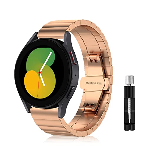 LanQii 20MM Armband Kompatibel mit Samsung Galaxy Watch 6 Classic 43mm 47mm/Galaxy Watch 6 40mm 44mm, Edelstahl Metall Ersatz Uhrenarmband Damen Herren für Samsung Galaxy Watch 5 40mm/44 mm -Roségold von LanQii