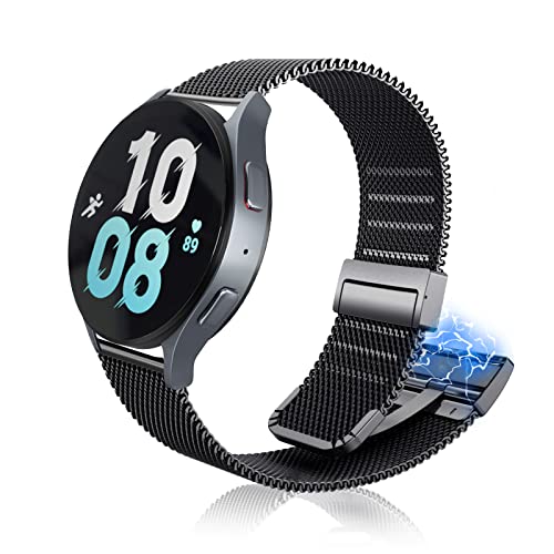 LanQii 20MM Edelstahl Uhrenarmband Kompatibel mit Samsung Galaxy Watch 6 Classic 43mm 47mm/Galaxy Watch 6 40mm 44mm, Mesh Metal Armband Magnetverschluss Ersatzarmband für Watch GT 3 Pro 43mm -Schwarz von LanQii