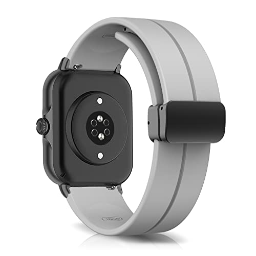 LanQii 20MM Silikon Armband Kompatibel mit Amazfit GTR Mini/GTS 4/GTS 4 Mini/Bip 3/Bip 3 Pro/GTS 3/GTS 2e, Sport Ersatzarmband Magnetverschluss Uhrenarmbänder für Amazfit GTS 2 Mini/GTS 2/GTS -Grau von LanQii