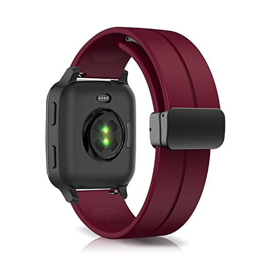 LanQii 20MM Silikon Armband Kompatibel mit Garmin vívomove Trend/Venu Sq 2 Music/Venu Sq 2/Venu 2 Plus, Sport Ersatzarmband Magnetverschluss Uhrenarmbänder für Garmin Venu Sq/Venu Sq Music -Rot von LanQii