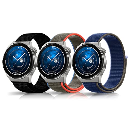 LanQii 22MM Nylon Armband Kompatibel mit Huawei Watch GT 4 46mm/Watch 4 Pro/Watch 4/Watch Ultimate, Klettverschluss Ersatzarmband für Xiaomi Watch 2 Pro/Mi Watch/Watch S1/Active Schwarz/Navy Blau/Grün von LanQii