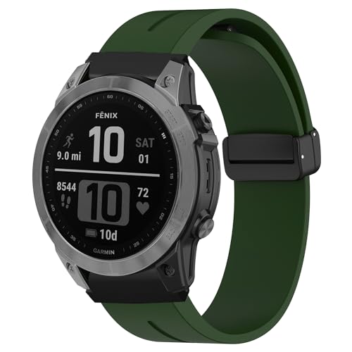 LanQii 22mm QuickFit Silikon Armband für Garmin Approach S70 47 mm/Forerunner 965/955/945/935/Descent G1, Magnetisch Ersatzarmband für Garmin Instinct Crossover/2/2 Solar/Solar - Grün von LanQii