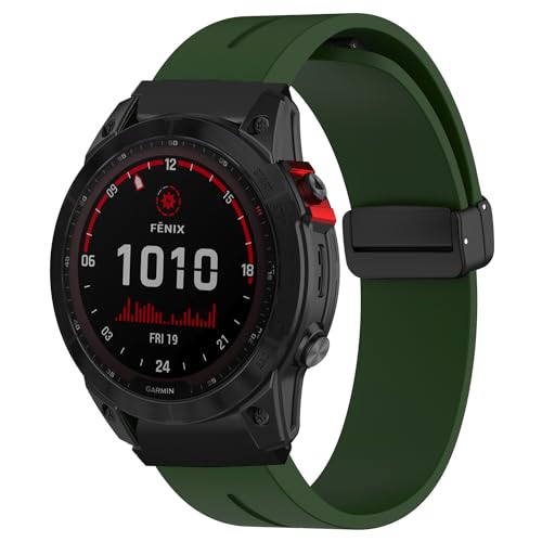 LanQii 26mm QuickFit Silikon Armband für Garmin Instinct 2X/Enduro/D2 Bravo/D2 Charlie/quatix 3, Magnetisch Ersatzarmband für Garmin Fenix 3 HR/Fenix 3 Sapphire - Grün von LanQii