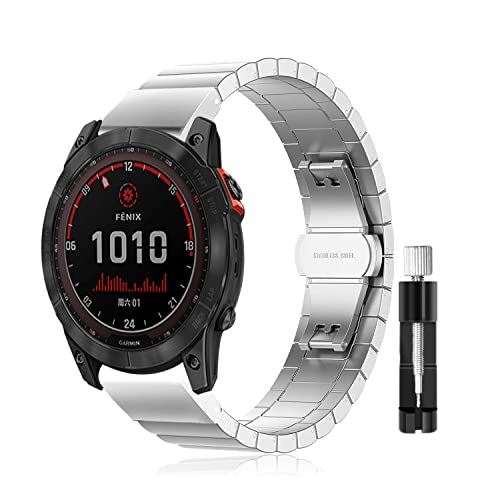 LanQii 26mm QuickFit Metall Armband für Garmin Tactix 8 51mm/Enduro 3/2/1/Descent Mk3i/Mk2i/Mk2/Mk1, Edelstahl Ersatzarmband für Garmin Fenix 8 51mm/7X Pro Solar/7X/6X/6X Pro/5X/5X Puls - Silber LanQii 26mm QuickFit Metall Armband für Garmin Tactix 8 51mm/Enduro 3/2/1/Descent Mk3i/Mk2i/Mk2/Mk1, Edelstahl Ersatzarmband für Garmin Fenix 8 51mm/7X Pro Solar/7X/6X/6X Pro/5X/5X Puls - Silber von LanQii
