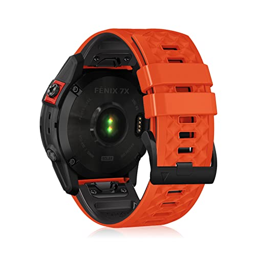 LanQii 26mm QuickFit Silikon Armband Kompatibel mit Garmin Fenix 7X Pro Solar/Fenix 7X/6X/Fenix 6X Pro/Fenix 5X/Plus, Sport Silikon Band Ersatzarmband für Descent Mk2/MK1/Tactix Delta (Orange+Schwarz) von LanQii