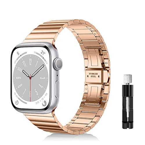 LanQii Armband Kompatibel mit Apple Watch Series 10 42 mm/9/8/7 41 mm/Watch SE 2/1 40 mm, Edelstahl Metall Uhrenarmband Ersatzarmband für Apple Watch Series 6/5/4 40 mm/3/2/1 38 mm, Roségold LanQii Armband Kompatibel mit Apple Watch Series 10 42 mm/9/8/7 41 mm/Watch SE 2/1 40 mm, Edelstahl Metall Uhrenarmband Ersatzarmband für Apple Watch Series 6/5/4 40 mm/3/2/1 38 mm, Roségold von LanQii