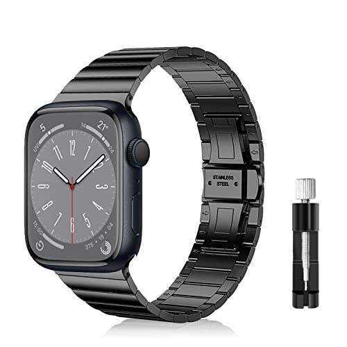 LanQii Armband Kompatibel mit Apple Watch Series 9 41mm, für iWatch 41/40/38mm, Edelstahl Metall Uhrenarmband Schnellverschluss Ersatzarmband für Apple Watch SE/SE 2/Series 9/8/7/6/5/4/3/2/1 -Schwarz von LanQii