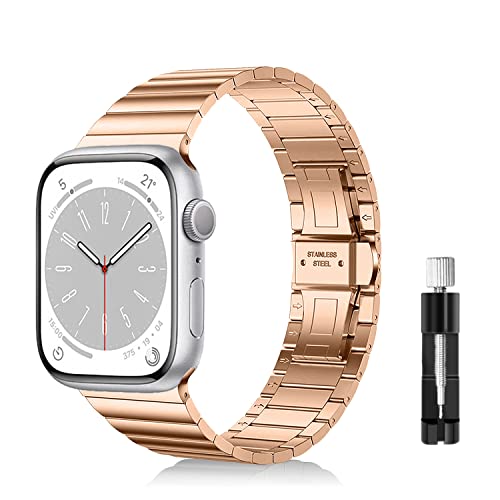 LanQii Armband Kompatibel mit Apple Watch Series 9 41mm, für iWatch 41/40/38mm, Edelstahl Metall Uhrenarmband Schnellverschluss Ersatzarmband für Apple Watch SE/SE 2/Series 9/8/7/6/5/4/3/2/1 -Roségold von LanQii