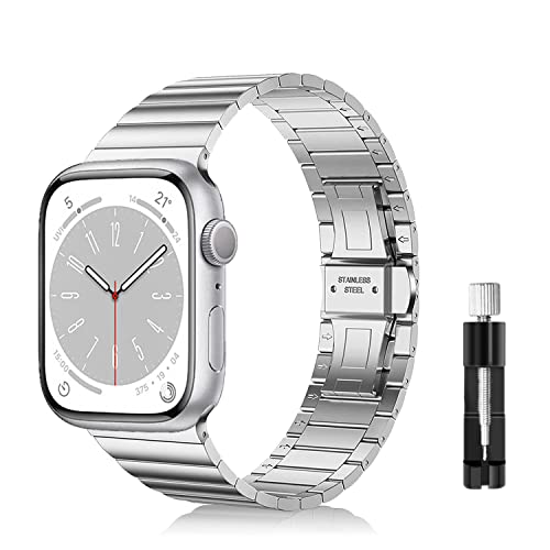 LanQii Armband Kompatibel mit Apple Watch Series 9 41mm, für iWatch 41/40/38mm, Edelstahl Metall Uhrenarmband Schnellverschluss Ersatzarmband für Apple Watch SE/SE 2/Series 9/8/7/6/5/4/3/2/1 -Silber von LanQii