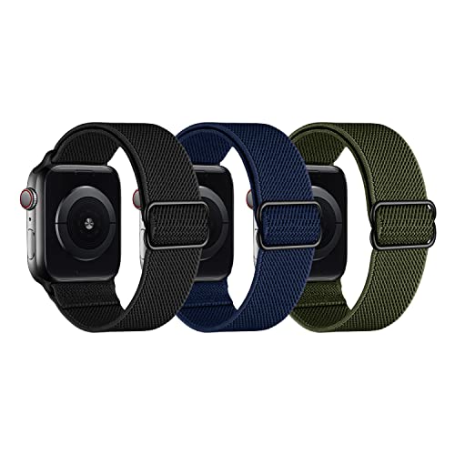 LanQii Armband Kompatibel mit Apple Watch Series 9 41mm, iWatch 41/40/38mm, Nylon Elastisch Solo Loop Sport Ersatzarmband Damen Herren für Apple Watch SE/SE 2/Series 8/7/6/5/4/3/2/1 Schwarz/Blau/Grün von LanQii