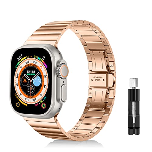 LanQii Armband Kompatibel mit Apple Watch Ultra/Ultra 2 49mm, für iWatch 49/45/44/42mm, Edelstahl Metall Ersatz Uhrenarmband Ersatzarmbänder für Apple Watch SE/SE 2/Series 9/8/7/6/5/4/3/2/1 -Roségold von LanQii