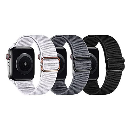LanQii Armband Kompatibel mit Apple Watch Ultra/Ultra 2 49mm,iWatch 49/45/44/42mm, Nylon Elastisch Sport Ersatzarmband Damen Herren für iWatch SE/SE 2/Series 9/8/7/6/5/4/3/2/1 Schwarz/Weiß/Dunkelgrau von LanQii