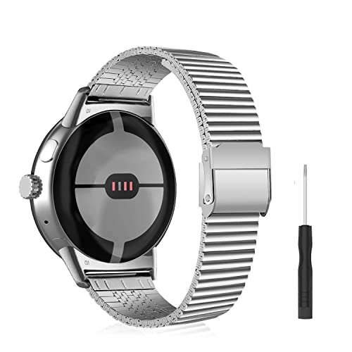 LanQii Armband für Google Pixel Watch 3 41 mm/Pixel Watch 2/Pixel Watch, Edelstahl Metall Ersatz Uhrenarmband Schnellverschluss Ersatzarmband für Google Pixel Watch 3 41 mm/Pixel Watch 2/1, Silber von LanQii