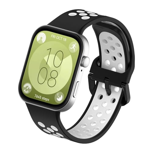 LanQii Armband Kompatibel mit Huawei Watch Fit 4 Pro/4/3, Soft Silikon Sport Ersatzarmband Wasserdicht Atmungsaktiv Uhrenarmband Damen Herren für Huawei Watch Fit 4 Pro/4/3 -(Schwarz/Weiß) von LanQii