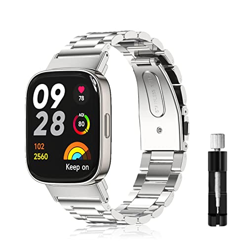 LanQii Armband Kompatibel mit Xiaomi Redmi Watch 3, Edelstahl Metall Ersatz Uhrenarmband Schnellverschluss Damen Herren Ersatzarmband für Xiaomi Redmi Watch 3 -Silber von LanQii