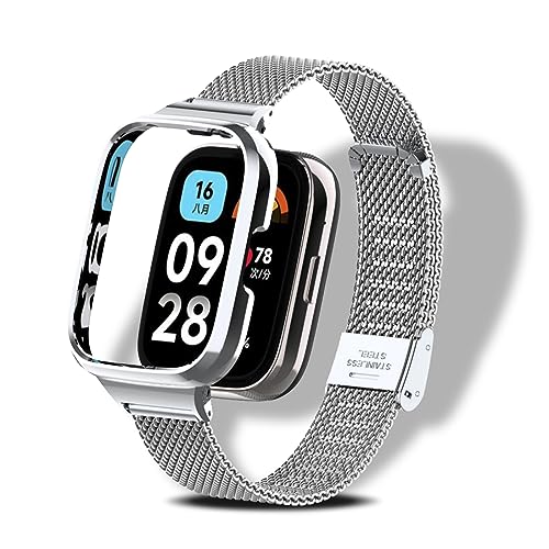 LanQii Armband Kompatibel mit Xiaomi Redmi Watch 3 Active, Gewebte Edelstahl Uhrenarmband Mesh Metall Handgelenk Verstellbarer Ersatzarmband Damen Herren für Xiaomi Redmi Watch 3 Active -Silber von LanQii