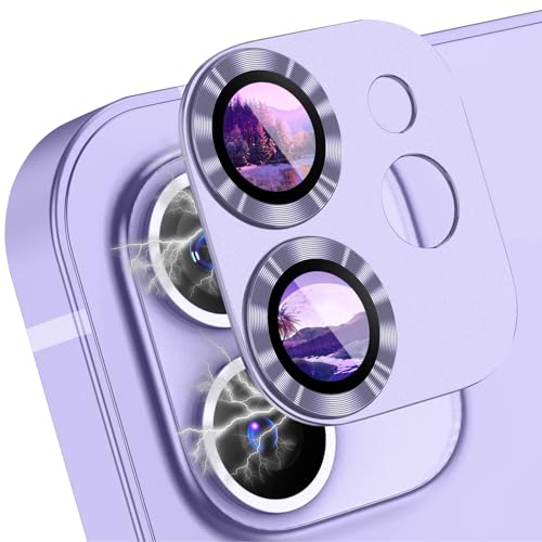 LanQii Kameraschutz Kompatibel mit iPhone 12, Kamera Schutzfolie Panzer Schutz Glas Folie Linsenschutz Aluminiumlegierung 9H Härte für iPhone 12 -Lila von LanQii