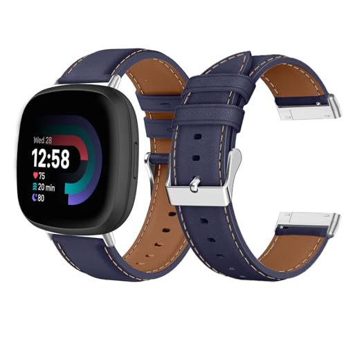 LanQii Lederarmband Kompatible mit Fitbit Versa 4/Fitbit Versa 3/Fitbit Sense 2/Fitbit Sense, Damen und Herren Leder Uhrenarmband Ersatzarmbänder für Fitbit Versa 4/Versa 3/Sense 2/Sense, Blau von LanQii
