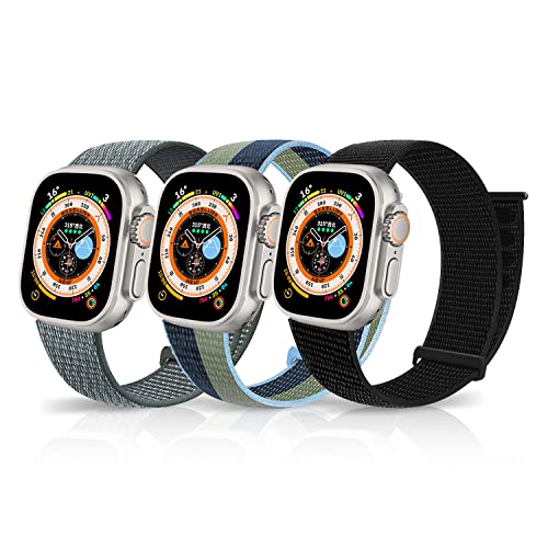 LanQii Loop Armband Kompatibel mit Apple Watch Ultra/Ultra 2 49mm, iWatch 49/45/44/42mm, Nylon Klettverschluss Geflochtenes Ersatzarmband für iWatch SE/SE 2/Series 9/8/7/6/5/4/3/2/1 Schwarz+Grau+Grün von LanQii