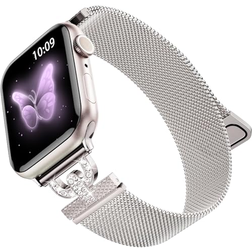 LanQii Metall Armband Kompatibel mit Apple Watch Series 10 42 mm/9/8/7 41 mm/Watch SE 2/1 40 mm, Edelstahl Magnetisch Ersatzarmband für Apple Watch Series 6/5/4 40 mm/3/2/1 38 mm, Sternenlicht LanQii Metall Armband Kompatibel mit Apple Watch Series 10 42 mm/9/8/7 41 mm/Watch SE 2/1 40 mm, Edelstahl Magnetisch Ersatzarmband für Apple Watch Series 6/5/4 40 mm/3/2/1 38 mm, Sternenlicht von LanQii
