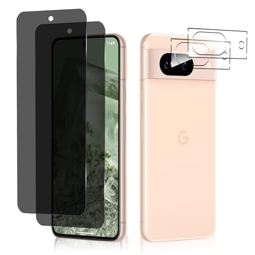 LanQii Schutzfolie Kompatibel mit Google Pixel 8a, [2+2 Stück] Privacy Displayschutzfolie + Kameraschutz Panzerfolie, 9H Härte Anti-Kratzen Anti-Spy Film für Google Pixel 8a von LanQii