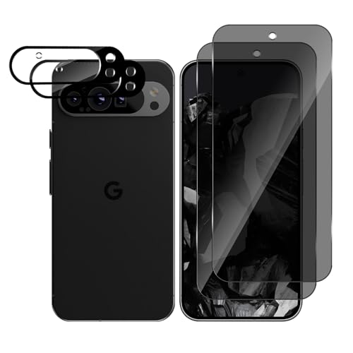 LanQii Sichtschutz Schutzfolie Kompatibel mit Google Pixel 9 Pro 5G, [2+2 Stück] Privacy Displayschutzfolie + Kameraschutz Panzerfolie, 9H Härte Anti-Kratzen Anti-Spy Film für Google Pixel 9 Pro von LanQii