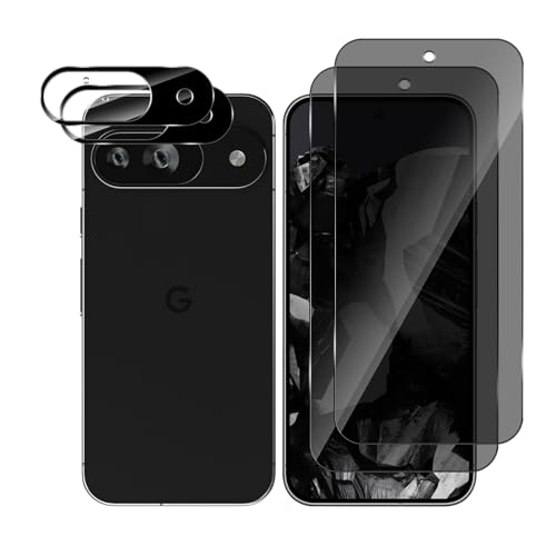 LanQii Sichtschutz Schutzfolie Kompatibel mit Google Pixel 9 5G, [2+2 Stück] Privacy Displayschutzfolie + Kameraschutz Panzerfolie, 9H Härte Anti-Kratzen Anti-Spy Film für Google Pixel 9 von LanQii