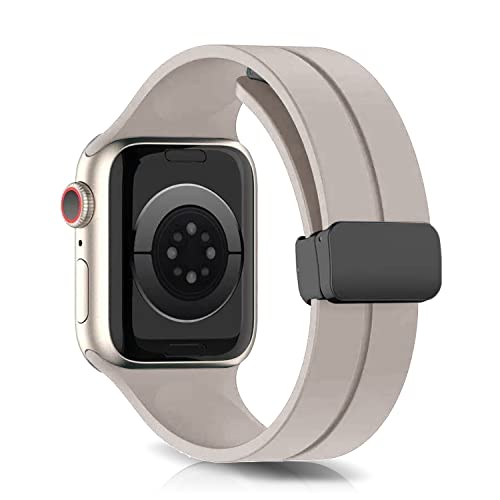 LanQii Silikon Armband Kompatibel mit Apple Watch Series 9 41mm, für iWatch 41/40/38mm, Sport Ersatzarmband Magnetverschluss Uhrenarmbänder für Apple Watch SE/SE 2/Series 9/8/7/6/5/4/3/2/1 -Polarstern von LanQii