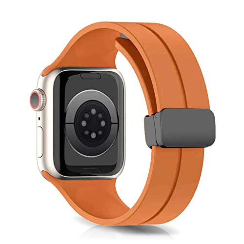 LanQii Silikon Armband Kompatibel mit Apple Watch Series 9 41mm, für iWatch 41/40/38mm, Sport Ersatzarmband Magnetverschluss Uhrenarmbänder für Apple Watch SE/SE 2/Series 9/8/7/6/5/4/3/2/1 -Orange von LanQii