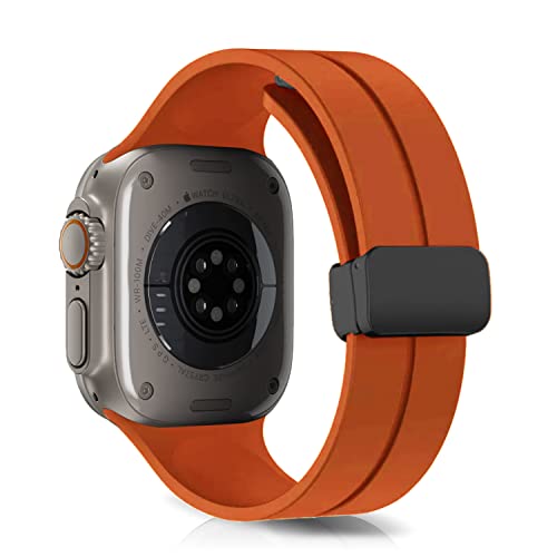 LanQii Silikon Armband Kompatibel mit Apple Watch Ultra/Ultra 2 49mm, für iWatch 49/45/44/42mm, Sport Ersatzarmband Magnetverschluss Uhrenarmbänder für iWatch SE/SE 2/Series 9/8/7/6/5/4/3/2/1 -Orange von LanQii