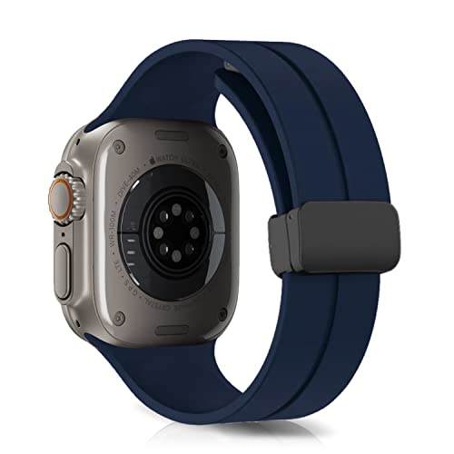 LanQii Silikon Armband Kompatibel mit Apple Watch Ultra/Ultra 2 49mm, für iWatch 49/45/44/42mm, Sport Ersatzarmband Magnetverschluss Uhrenarmbänder für iWatch SE/SE 2/Series 9/8/7/6/5/4/3/2/1 -Blau von LanQii