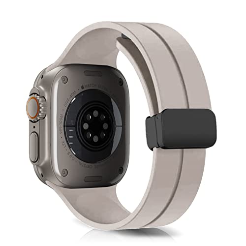 LanQii Silikon Armband Kompatibel mit Apple Watch Ultra/Ultra 2 49mm, iWatch 49/45/44/42mm, Sport Ersatzarmband Magnetverschluss Uhrenarmbänder für iWatch SE/SE 2/Series 9/8/7/6/5/4/3/2/1 -Polarstern von LanQii