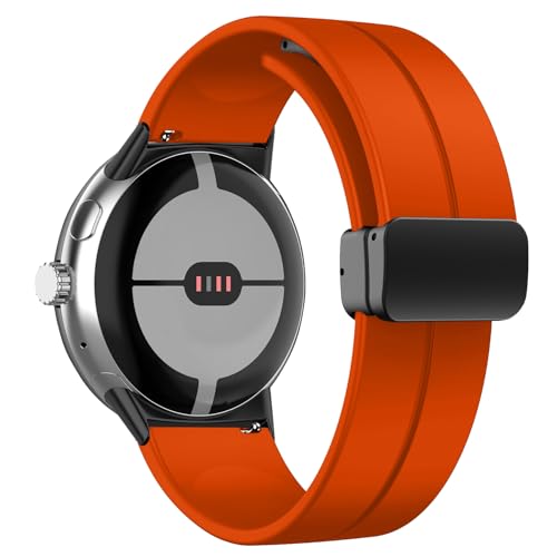 LanQii Silikon Armband Kompatibel mit Google Pixel Watch 3 45 mm, Weiches Sport Ersatzarmband Magnetverschluss Uhrenarmbänder Herren Damen für Google Pixel Watch 3 45 mm, Orange von LanQii