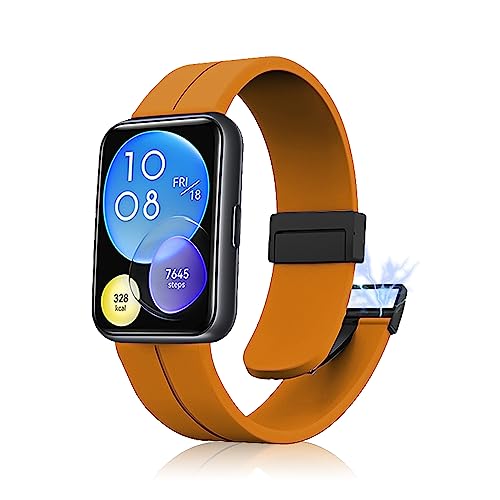 LanQii Silikon Armband Kompatibel mit Huawei Watch Fit 2, Weiches Sport Ersatzarmband Magnetverschluss Uhrenarmbänder Herren Damen für Huawei Watch Fit 2 -Orange von LanQii