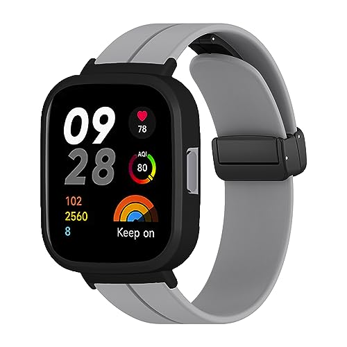 LanQii Silikon Armband Kompatibel mit Xiaomi Redmi Watch 3, Weiches Sport Ersatzarmband Magnetverschluss Uhrenarmbänder Herren Damen für Xiaomi Redmi Watch 3 -Grau von LanQii